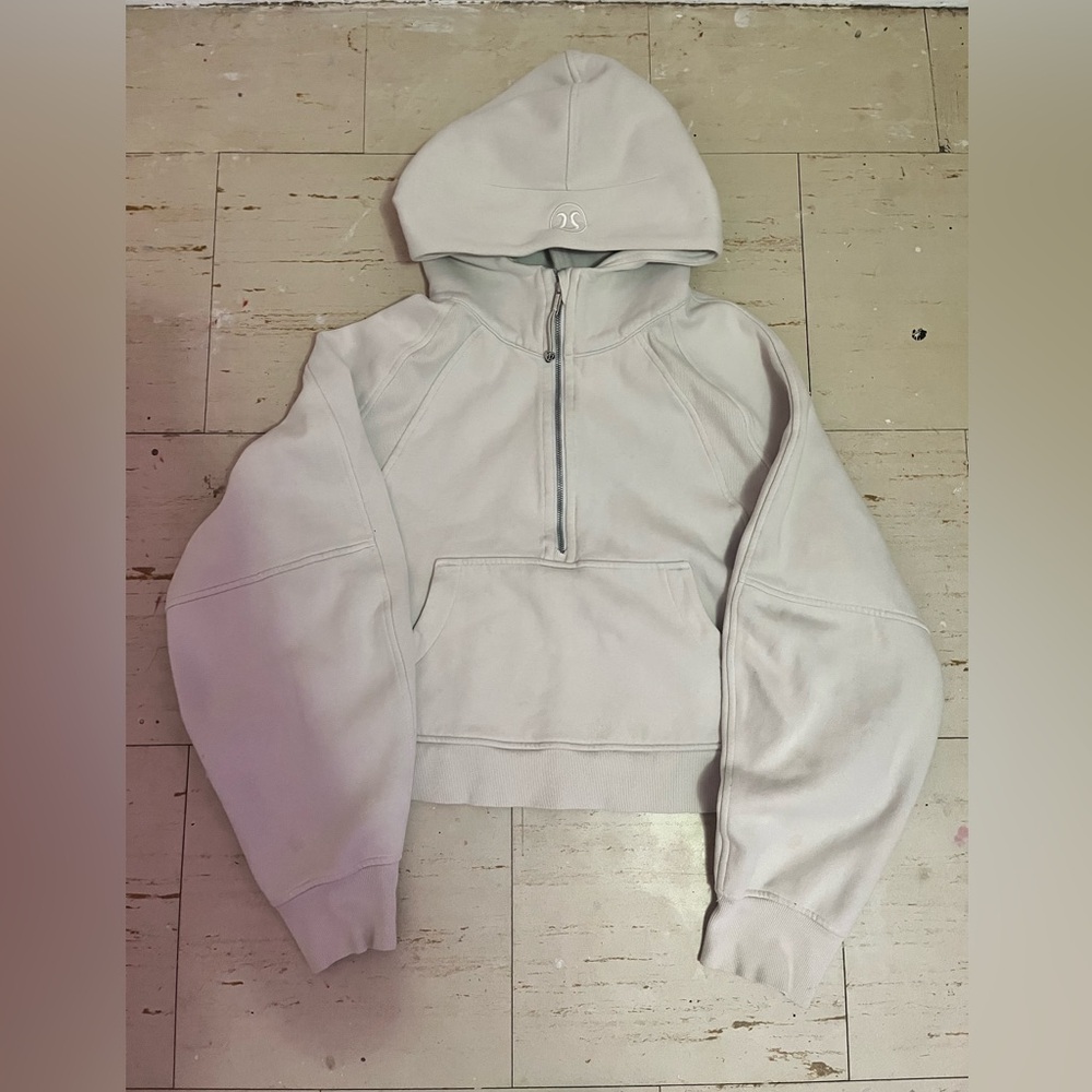 Lululemon Cream Cropped Half-Zip Hooded Sweatshirt